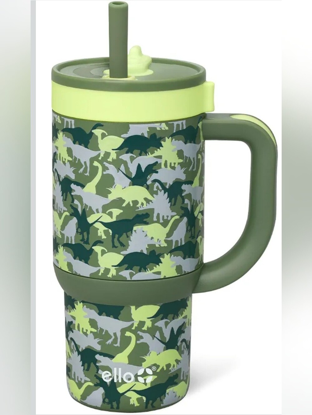 Ello Oasis 14oz Insulated Stainless Steel Kids Tumbler with Straw, Dinos